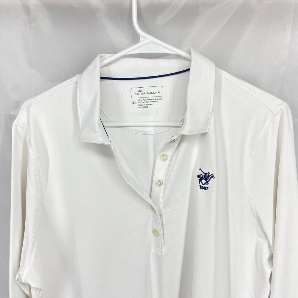Peter Millar Women XL Golf Polo Shirt Perfect Fit Performance Long Sleeve White - Picture 2 of 9